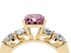 Fancy Pink Radiant Cut Diamond Five-Stone Prong Set Ring Set in Yellow gold with Classic Band