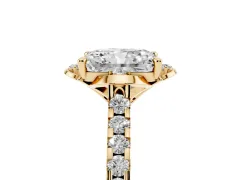 Radiant Cut Diamond Solitaire Ring Set in Yellow gold with Pavé Band and Floral Prong Setting