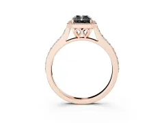 Fancy Black Radiant Cut Diamond Halo Engagement Ring Set in Rose gold with Round Pavé Shoulders and Heart Gallery