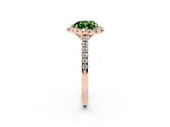 Fancy Green Heart Cut Diamond Pavé Halo Engagement Ring Set in Rose gold with Pavé Band and Prong Setting