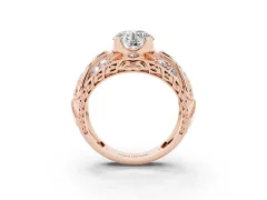 Round Cut Diamond Art Deco Ring Set in Rose gold with Pavé Split Shank