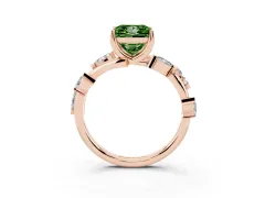Fancy Green Princess Cut Diamond Solitaire Ring Set in Rose gold with Twisted Marquise Accent Band