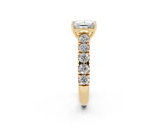 Princess Cut Diamond Solitaire Ring Set in Yellow gold with Cut-Down Micro Pavé Band and Prong Setting