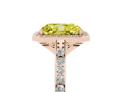 Fancy Yellow Radiant Cut Diamond Halo Engagement Ring Set in Rose gold with Round Pavé Shoulders and Heart Gallery