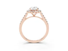 Oval Cut Diamond Halo Pavé Engagement Ring Set in Rose gold with Prong Setting