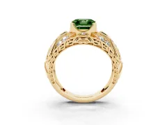 Fancy Green Asscher Cut Diamond Art Deco Ring Set in Yellow gold with Pavé Split Shank