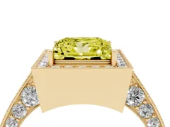 Fancy Yellow Princess Cut Diamond Halo Engagement Ring Set in Yellow gold with Accent Split Shank Band