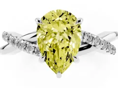Fancy Yellow Pear Cut Diamond Twisted Pavé Band Ring Set in Platinum with Prong Setting