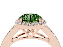 Fancy Green Round Cut Diamond Halo Split Shank Ring Set in Rose gold with Accent Stones and Prong Setting