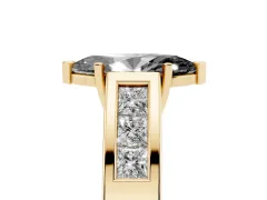 Fancy Black Marquise Cut Diamond Solitaire Ring Set in Yellow gold with Channel-Set Accent Stones and Prong Setting