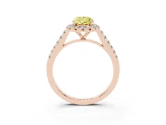 Fancy Yellow Pear Cut Diamond Halo Pavé Engagement Ring Set in Rose gold with Prong Setting