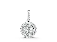 Round Diamond Double Halo Pendant Set in Silver with Allover Pavé