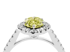 Fancy Yellow Marquise Cut Diamond Pavé Halo Engagement Ring Set in Platinum with Pavé Band and Prong Setting