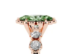Fancy Green Marquise Cut Diamond Floral Halo Ring Set in Rose gold with Shared Prong Band