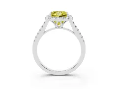 Fancy Yellow Princess Cut Diamond Pavé Halo Engagement Ring Set in Silver with Pavé Band and Prong Setting