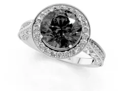 Fancy Black Round Cut Diamond Halo Engagement Ring Set in Silver with Accent Split Shank Band
