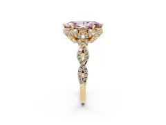 Fancy Pink Marquise Cut Diamond Halo Twist Band Solitaire Ring Set in Yellow gold with Prong-Set Center Stone