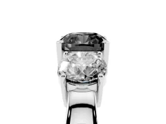 Fancy Black Cushion Cut Diamond Three-Stone Ring Set in Platinum with Round Side Stones and Classic Band