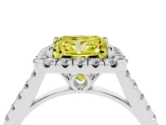 Fancy Yellow Princess Cut Diamond Pavé Halo Engagement Ring Set in Silver with Pavé Band and Prong Setting