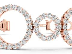 Round Cut Diamond Halo Circle Link Bracelet Set in Rose gold with Pavé Setting