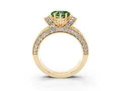 Fancy Green Heart Cut Diamond Milgrain Halo Pavé Engagement Ring Set in Yellow gold with Prong Setting