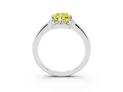 Fancy Yellow Cushion Cut Diamond Round Cluster Halo Ring Set in White gold with Solitaire Band and Prong Setting
