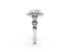 Oval Cut Diamond Solitaire Ring Set in Silver with Milgrain Pavé Heart Band