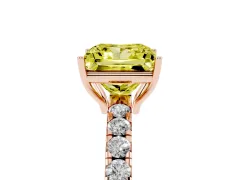Fancy Yellow Princess Cut Diamond Pavé Solitaire Engagement Ring Set in Rose gold with Prong Setting