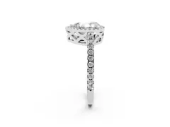 Pear Cut Diamond Halo Ring Set in White gold with Pavé Shoulders and Halo-Framed Center