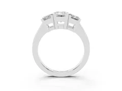 Emerald Cut Diamond Three-Stone Ring Set in Silver with Channel-Set Band and Prong Settings