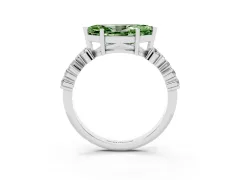 Fancy Green Marquise Cut Diamond Ring Set in Platinum with Scattered Round Accents