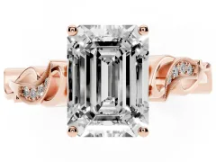 Emerald Cut Diamond Vine Band Solitaire Ring Set in Rose gold with Milgrain Prong Setting