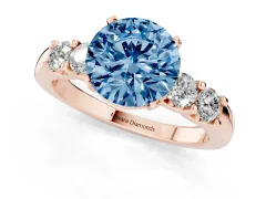 Fancy Blue Round Cut Diamond Five-Stone Prong Set Engagement Ring Set in Rose gold with Channel Band