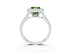 Fancy Green Princess Cut Diamond Halo Milgrain Pavé Band Ring Set in Silver with Prong Setting
