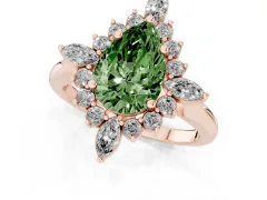 Fancy Green Pear Cut Diamond Cluster Halo Ring Set in Rose gold with Marquise and Round Accents