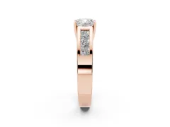 Cushion Cut Diamond Solitaire Ring Set in Rose gold with Channel-Set Accent Stones and Prong Setting