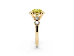Fancy Yellow Round Cut Diamond Floral Halo Ring Set in Yellow gold with Shared Prong Band