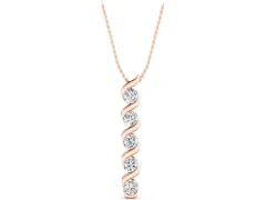 Round Diamond Spiral Twist Pendant Set in Rose gold with Five Prong-Set Stones