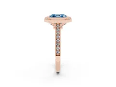 Fancy Blue Asscher Cut Diamond Halo Milgrain Pavé Band Ring Set in Rose gold with Prong Setting