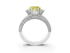 Fancy Yellow Heart Cut Diamond Milgrain Halo Pavé Engagement Ring Set in Platinum with Prong Setting