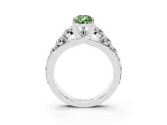 Fancy Green Pear Cut Diamond Pavé Engagement Ring Set in White gold with Prong Setting