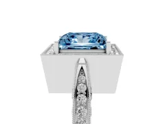 Fancy Blue Princess Cut Diamond Halo Engagement Ring Set in Platinum with Accent Split Shank Band