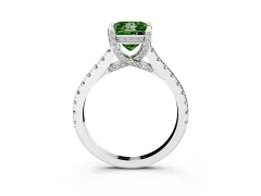 Fancy Green Princess Cut Diamond Solitaire Ring Set in White gold with Brilliant Pavé Band and Prong Setting