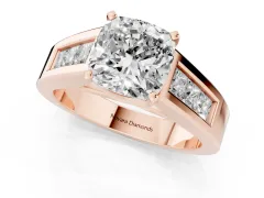 Cushion Cut Diamond Solitaire Ring Set in Rose gold with Channel-Set Accent Stones and Prong Setting