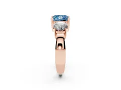 Fancy Blue Princess Cut Diamond Three-Stone Ring Set in Rose gold with Round Side Stones and Classic Band