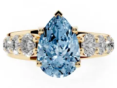 Fancy Blue Pear Cut Diamond Pavé Engagement Ring Set in Yellow gold with Prong Setting