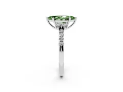 Fancy Green Marquise Cut Diamond Three-Stone Pavé Ring Set in Silver with Prong Setting