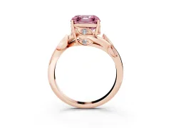 Fancy Pink Asscher Cut Diamond Solitaire Twist Engagement Ring Set in Rose gold with Pavé Leaf Accents