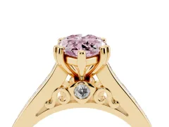 Fancy Pink Marquise Cut Diamond Channel Set Solitaire Engagement Ring Set in Yellow gold with Prong Setting