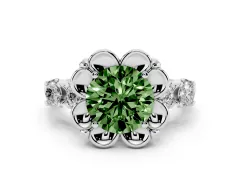 Fancy Green Round Cut Diamond Floral Halo Ring Set in Platinum with Shared Prong Band